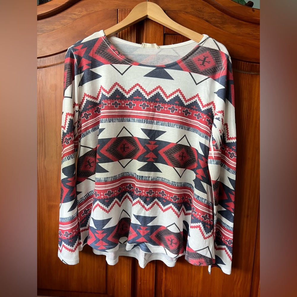 SW Print Long Sleeve Top-Size L
